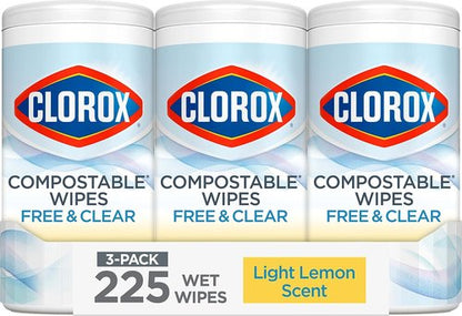Clorox Free & Clear Cleaning Wipes - Light Lemon Scent, 75 Count, Pack of 3