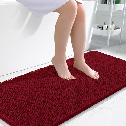 OLANLY Bathroom Runner Rugs - Extra Soft Chenille Bath Mat | Quick Dry, Machine Washable, 47x24, Red
