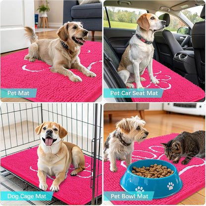 OLANLY Dog Door Mat - Absorbent Non-Slip Mud Mat for Muddy Paws | 36x24 Hot Pink Chenille Design