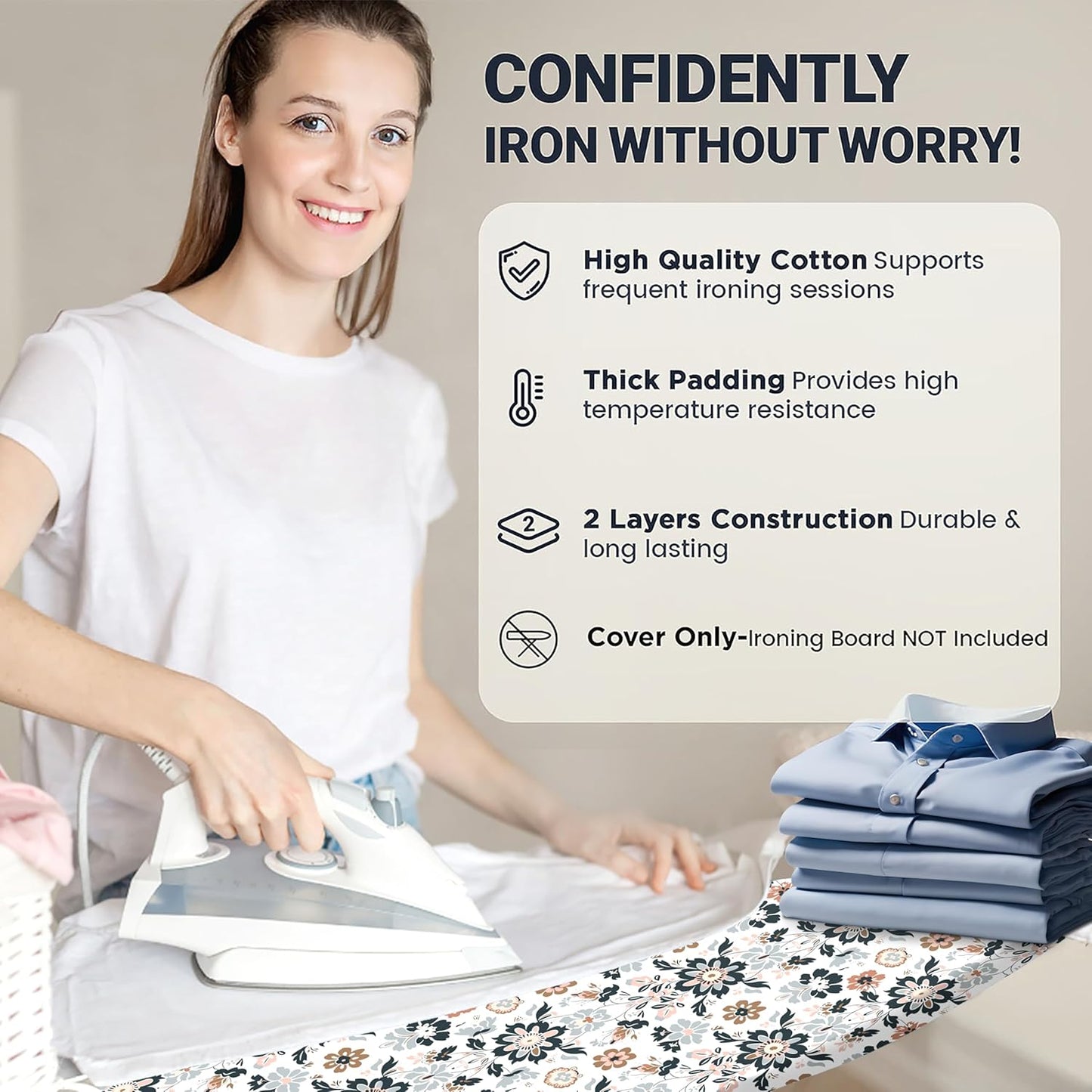 UniSimp Small Ironing Board Cover - Heat Resistant Cotton Canvas with Padding | 12.5"x30" Floral Design