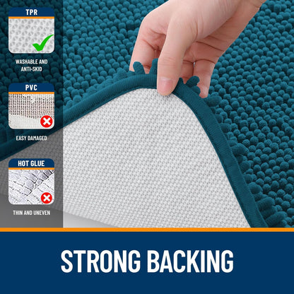 OLANLY Bathroom Rugs - Extra Soft Chenille Bath Mats | Quick-Dry, Machine Washable, 59x20, Peacock Blue