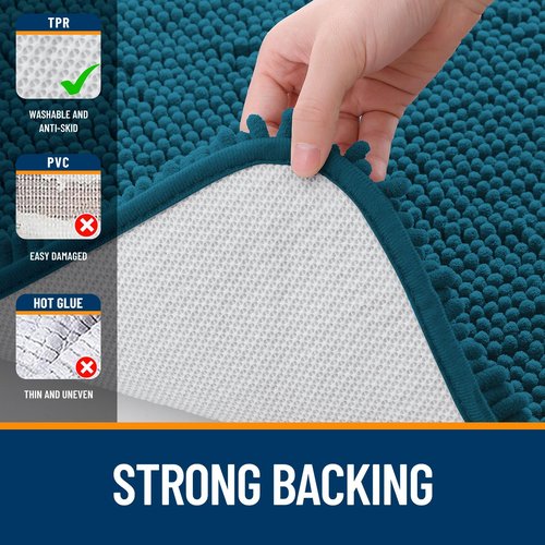 OLANLY Bathroom Rugs 36x24, Extra Soft Absorbent Chenille Bath Rugs, Rubber Backing Quick Dry, Machine Washable Bath Mats for Bathroom Floor, Tub and Shower, Home Decor Accessories, Peacock Blue