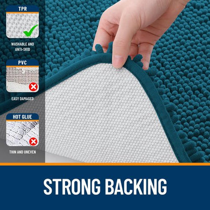 OLANLY Bathroom Rugs 44x24, Extra Soft Absorbent Chenille Bath Rugs, Rubber Backing Quick Dry, Machine Washable Bath Mats for Bathroom Floor, Tub and Shower, Home Decor Accessories, Peacock Blue