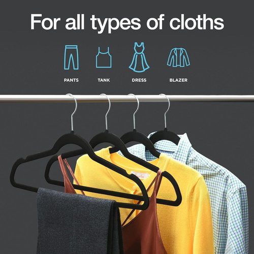 Home-it Premium Velvet Hangers - Heavy Duty Non-Slip Black Suit & Shirt Hangers | 50 Pack with 360° Hook