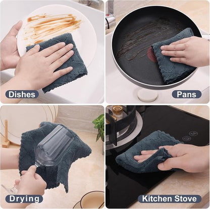 Homaxy Kitchen Dish Cloths - 12 Pack Coral Velvet & Cotton Waffle Weave | Dark Grey, 10x10 & 12x12 Inches