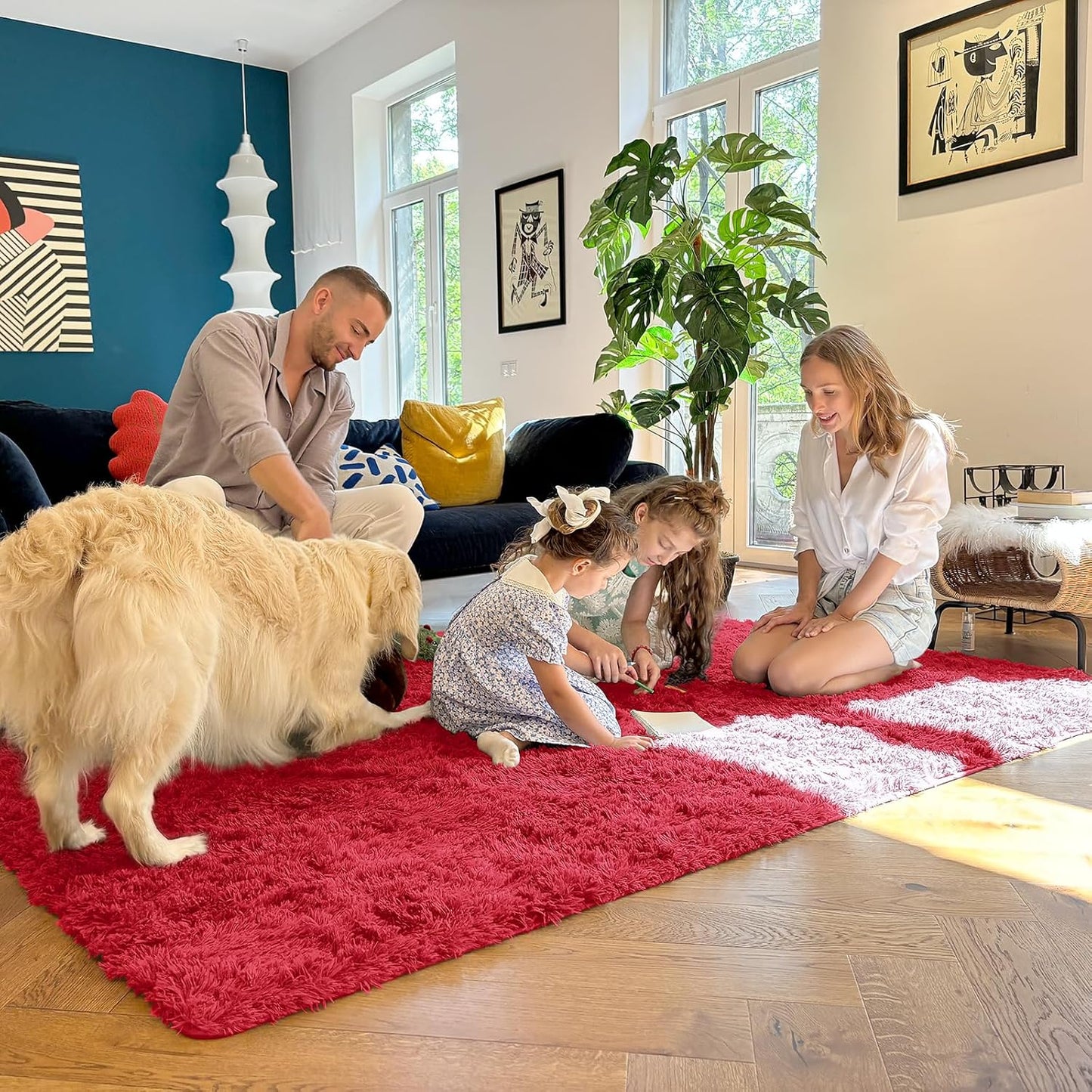 OLANLY Runner Rugs - Soft, Fluffy & Machine Washable | 2x8 ft Red Shaggy Carpet for Hallway & Bedroom Decor