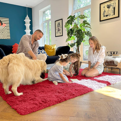 OLANLY Large Area Rug - Soft Fluffy Shaggy Carpet for Living Room & Bedroom | 6x9 ft, Red