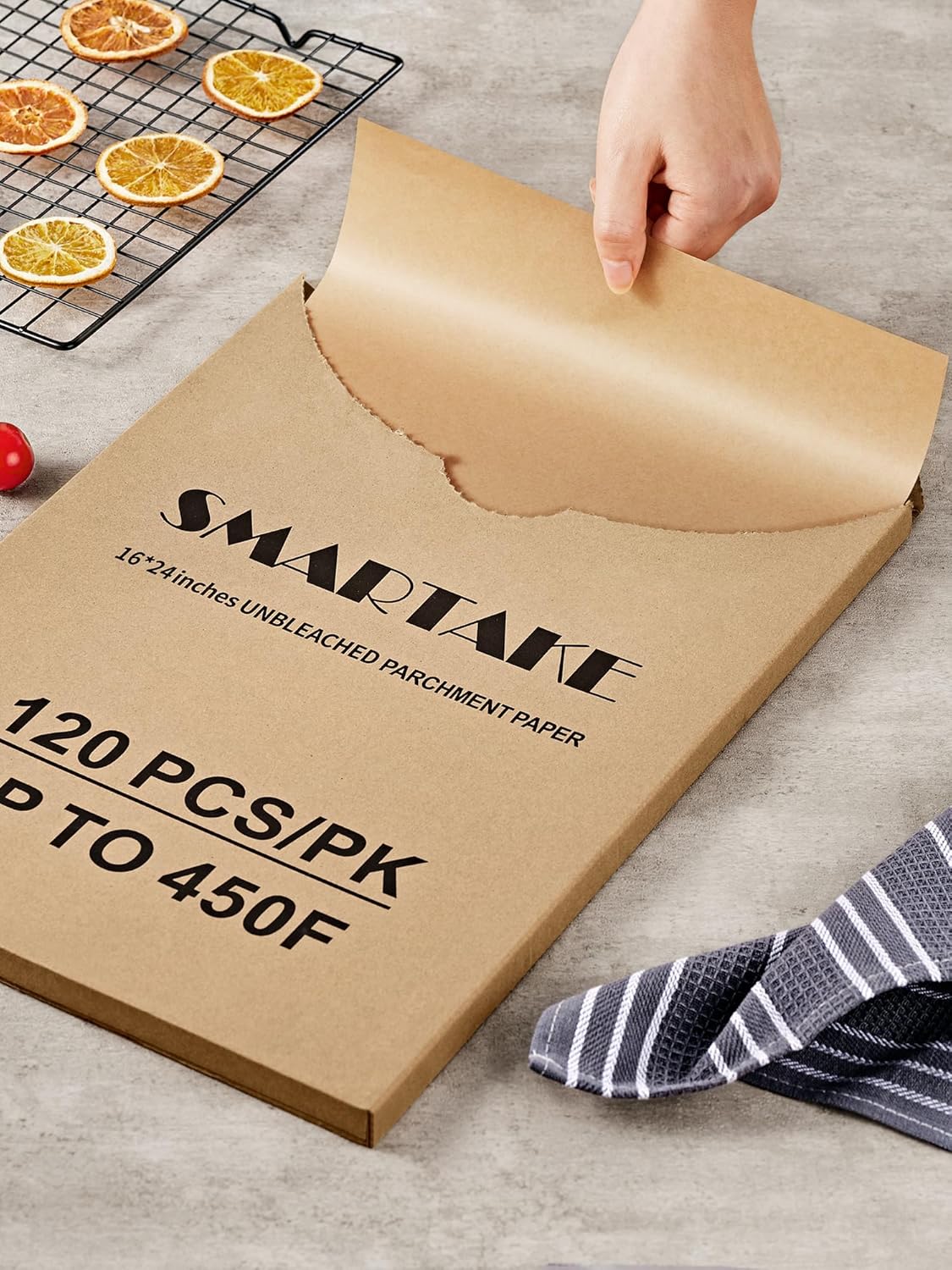 SMARTAKE Parchment Paper Sheets - 120 Pcs Non-Stick Baking Paper, 16x24 Inch, Unbleached for Air Fryer & Oven