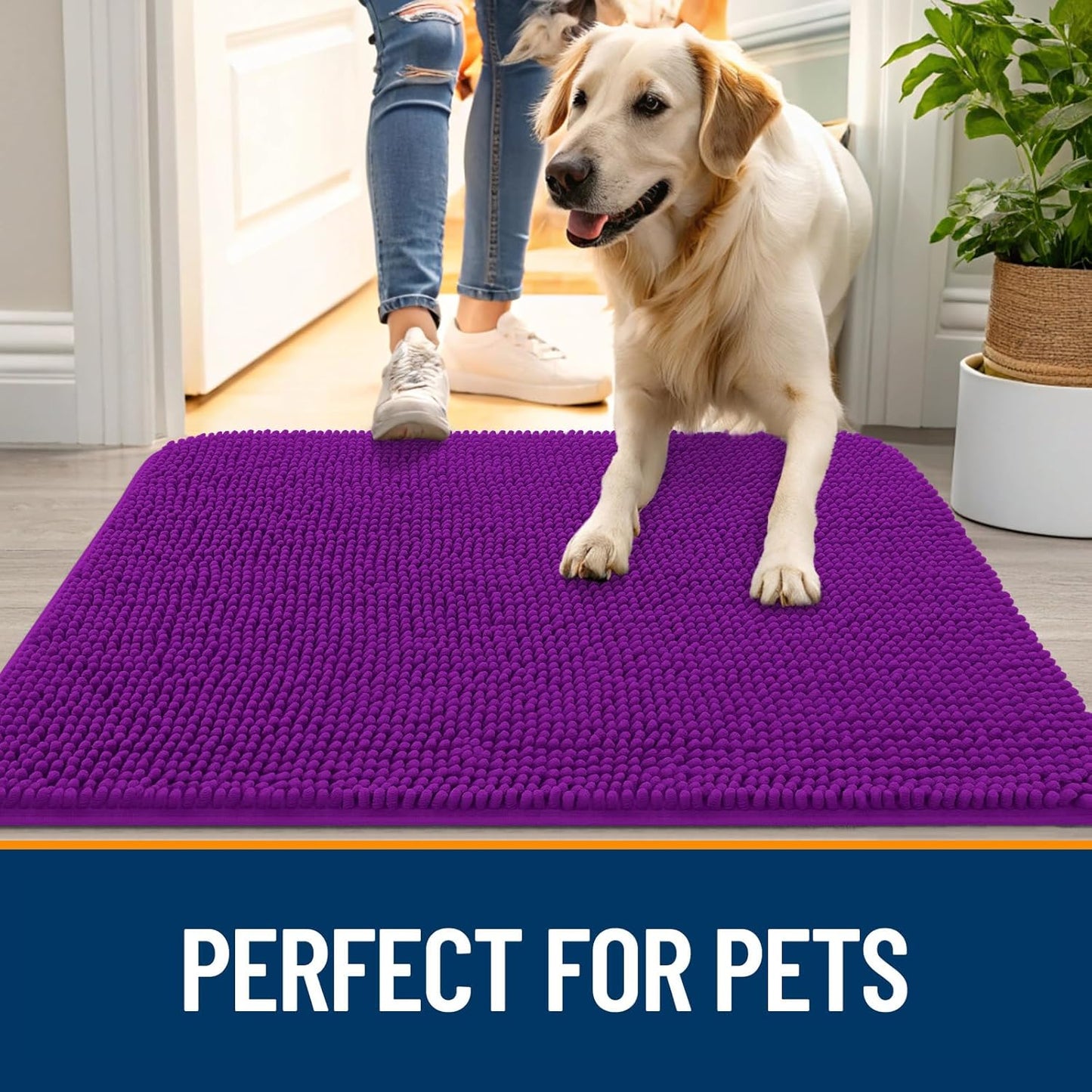 OLANLY Dog Door Mat - Absorbent Non-Slip Washable Doormat for Muddy Paws | 32x20 Inches, Purple