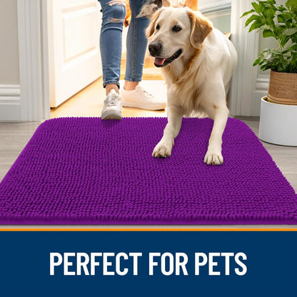 OLANLY Dog Door Mat - Absorbent Non-Slip Chenille Mat for Muddy Paws | 70x35 Inches, Purple