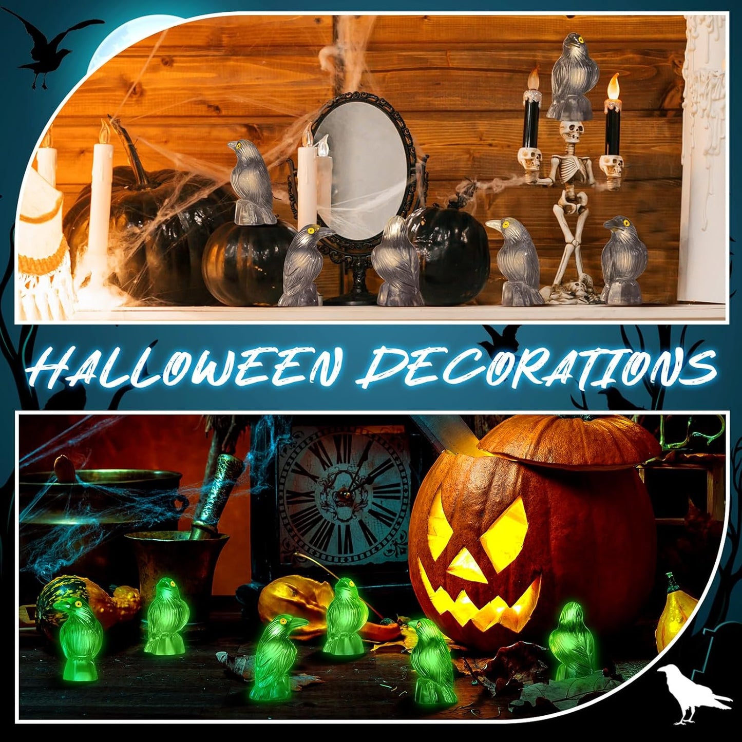 Skiennix Halloween Miniature Crows - Luminous Resin Raven Figurines for Spooky Decor | 100 Pcs