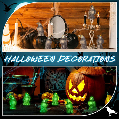 Skiennix Halloween Miniature Crows - Luminous Resin Raven Figurines for Spooky Decor | 100 Pcs