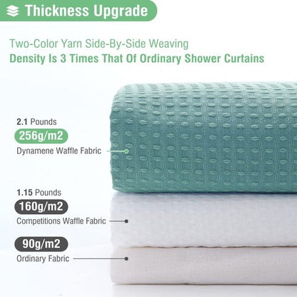 Dynamene Long Shower Curtain and Liner Set - 78 inch Tall Waffle Fabric, Waterproof Clear Liner, Heavy Duty Weighted Hotel Luxury Cloth Shower Curtains for Bathroom with 12 Hooks, 72x78, Teal