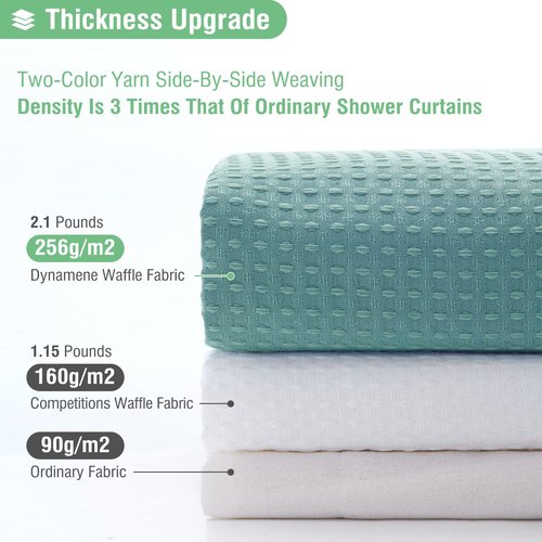 Dynamene Teal Fabric Shower Curtain for Bathroom - Waffle Weave Heavy Duty Cloth , 256GSM Hotel Luxury Weighted Polyester Bath Curtain Set with 12 Plastic Hooks,72x72, Teal/Turquoise