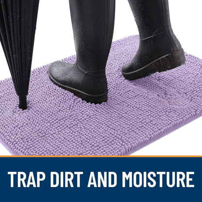 OLANLY Dog Door Mat - Absorbent Non-Slip Chenille Mat for Muddy Paws | 47x32, Quick Dry Lavender