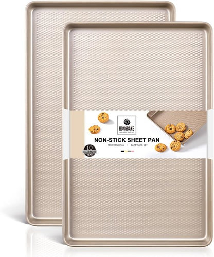 HONGBAKE Quarter Sheet Pans - Nonstick Commercial Cookie Baking Sheets | 57% Thicker Carbon Steel, 9 x 13 Inches