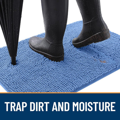 OLANLY Dog Door Mat - Absorbent Non-Slip Chenille for Muddy Paws | 32x20 Cornflower Blue Indoor Carpet