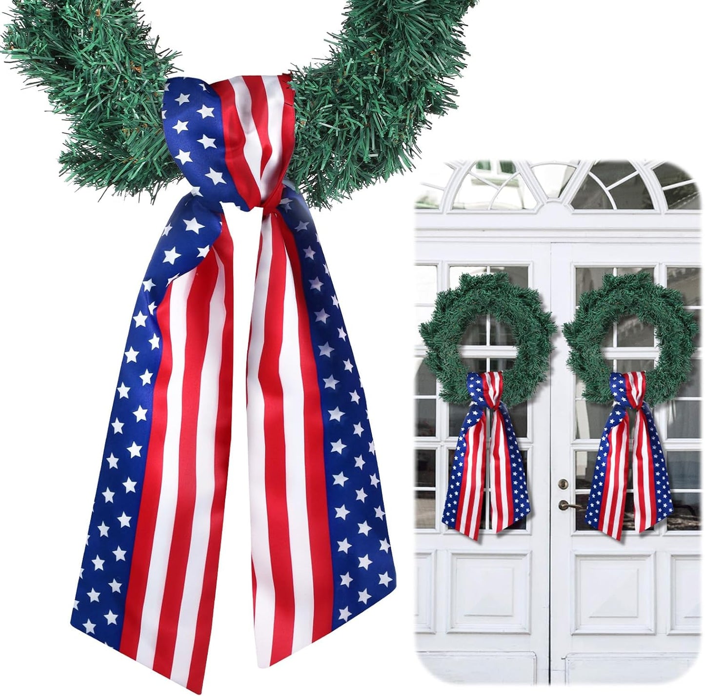 VitalCozy Wreath Sash Set - 2 Pcs Decorative Ribbon for Indoor/Outdoor Use | 4.5" W x 56" L (Red & Blue)