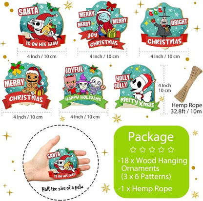 Jack & Sally Wooden Christmas Tree Ornaments - 18PCS Nightmare Before Christmas Decor