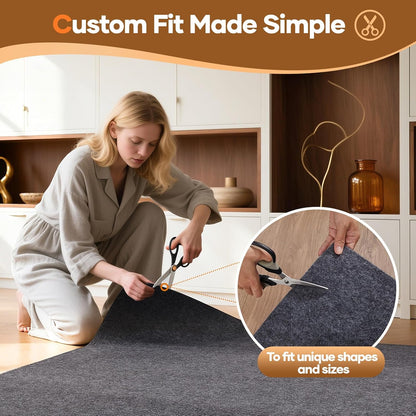 Veken Non-Slip Cushioned Rug Pad - 5 Ft Felt & Silicone Backing, 1/4 Inch Thick for Hardwood Floors