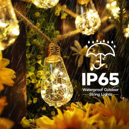 Skiennix Solar Outdoor String Lights - 20Ft Vintage Rope Design | Waterproof Warm White with 8 Modes & 16 Shatterproof Bulbs for Garden & Patio