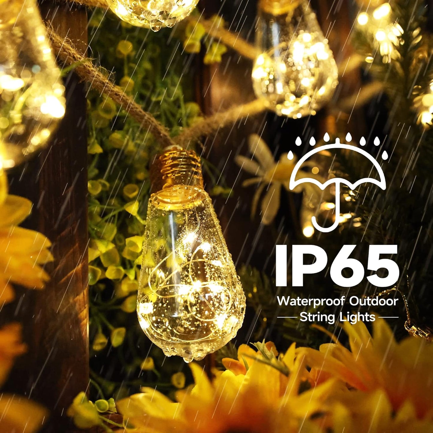Skiennix Solar Outdoor String Lights - 20Ft Vintage Rope Design | Waterproof Warm White with 8 Modes & 16 Shatterproof Bulbs