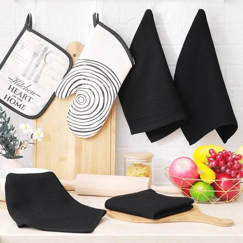 Homaxy Kitchen Dish Cloths - 100% Cotton Waffle Weave, Ultra Soft & Absorbent | 12x12 Inches, 24-Pack, Black