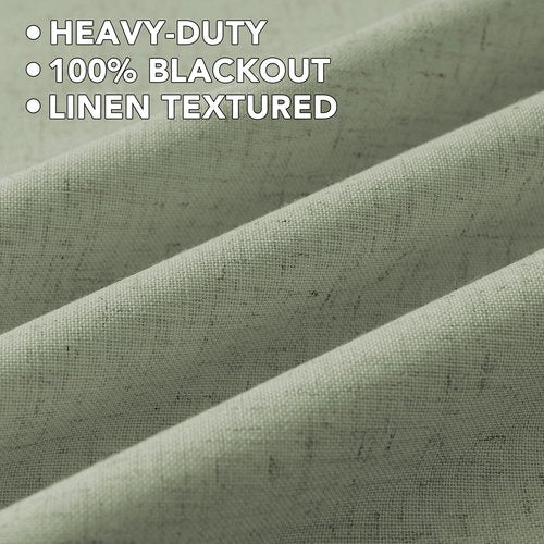 H.VERSAILTEX Linen Curtains 100% Blackout Curtains for Bedroom 45 inch Long Full Light Blocking Nature Linen Blended Window Curtains for Living Room Nickel Grommet (2 Panels, Heathered Tea)