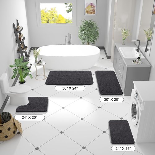 OLANLY Bathroom Rugs 59x20, Extra Soft Absorbent Chenille Bath Rugs, Rubber Backing Quick Dry, Machine Washable Bath Mats for Bathroom Floor, Tub and Shower, Home Decor Accessories, Dark Grey