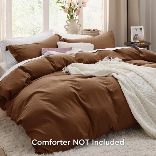 Bedsure Brown Duvet Cover Set - Extra Soft Prewashed Cotton-Like Polyester | Twin/Twin XL Size, 2 Pieces