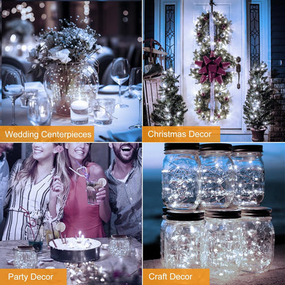 Btfarm 20 Pack Fairy Lights - Battery Operated Twinkle Lights with 3 Modes | 7ft Waterproof Silver Wire for Mason Jars & Wedding Decor - Cool White