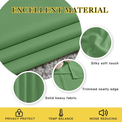 NICETOWN Forest Green Reducing Grommet Curtains - (W52 x L108, 2 Pieces) Triple Woven Textured Soft Curtain Panels for Living Room Window Treatment Drapes