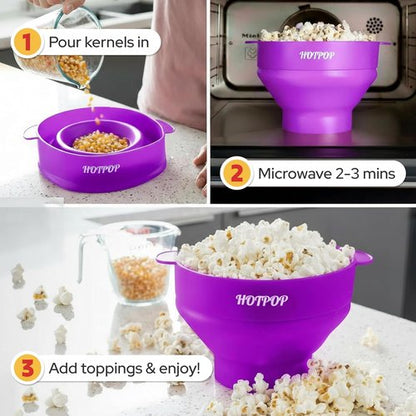 Hotpop Microwave Popcorn Popper - BPA-Free Silicone Maker, Collapsible Bowl | Available in 20 Colors (Purple)