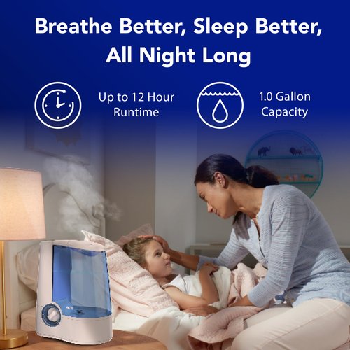 Vicks Warm Mist Humidifier Filter‑Free 1 Gal Tank, Auto Shut‑Off, Night Light, VapoPad and VapoSteam Compatible