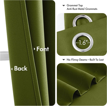 MIULEE Short Curtains - Light Olive Green Blackout Thermal Insulated Drapes | 40" x 36" | 2 Panels