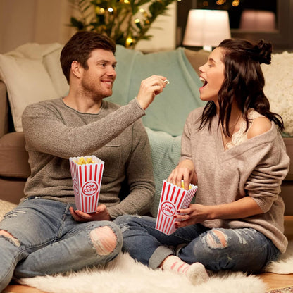 Yuxung 30 Pack Plastic Popcorn Boxes - Classic Red and White Striped Buckets for Movie Night | 7.7 x 3.9 x 2.4 Inch