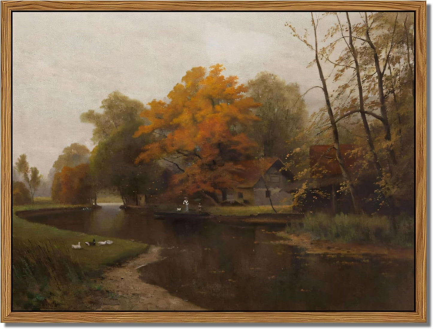 Vintage Autumn Canvas Wall Art by Floating Framed - Nature Landscape Print for Living Room, 8x10 Inch