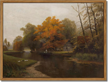 Vintage Autumn Canvas Wall Art by Floating Framed - Nature Landscape Print for Living Room, 8x10 Inch