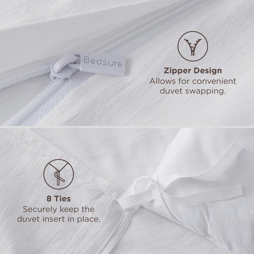 Bedsure White Duvet Cover Queen Size - 3 Pieces Prewashed Cotton-Like Polyester Extra Soft Bedding Set, Includes 1 Duvet Cover 90x90 Inches with Zipper Closure & 2 Pillow Shams, Comforter Not Included