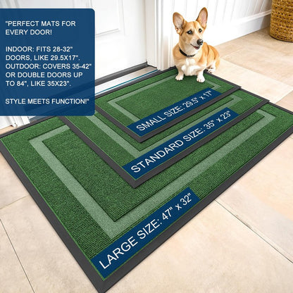 OLANLY Front Door Mat Indoor Outdoor Entrance, Waterproof All-Season, All-Weather Doormat, Sturdy Natural Rubber, Fade Resistant, Low Profile, Easy Clean Patio Porch Entryway Mat, 36x24, Green
