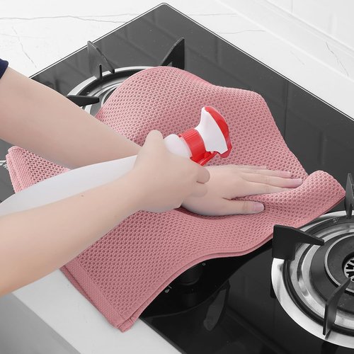 Homaxy 100% Cotton Waffle Weave Dish Towels - Ultra Soft & Absorbent, Quick Drying | 13 x 28 Inches, 12-Pack, Dried Rose