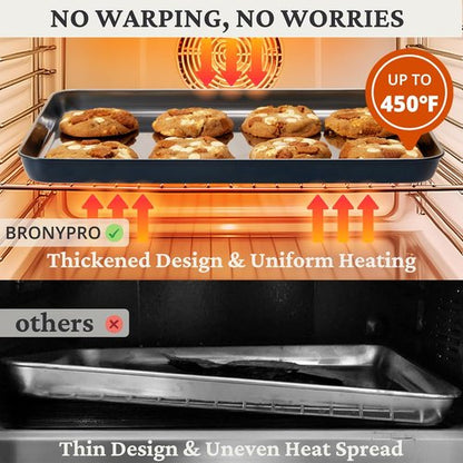 BRONYPRO Stainless Steel Baking Sheet Set - Non-Toxic Cookie Sheets with Wire Racks | 9/12/16 Inch, Navy