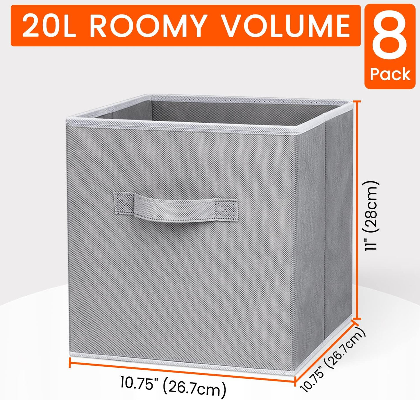 Storage Cube Bins - 11 Inch Size with 4 Large Baskets for Organized Shelving | 8 Pack