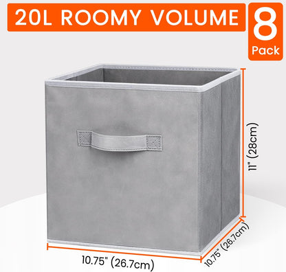 Storage Cube Bins - 11 Inch Size with 4 Large Baskets for Organized Shelving | 8 Pack