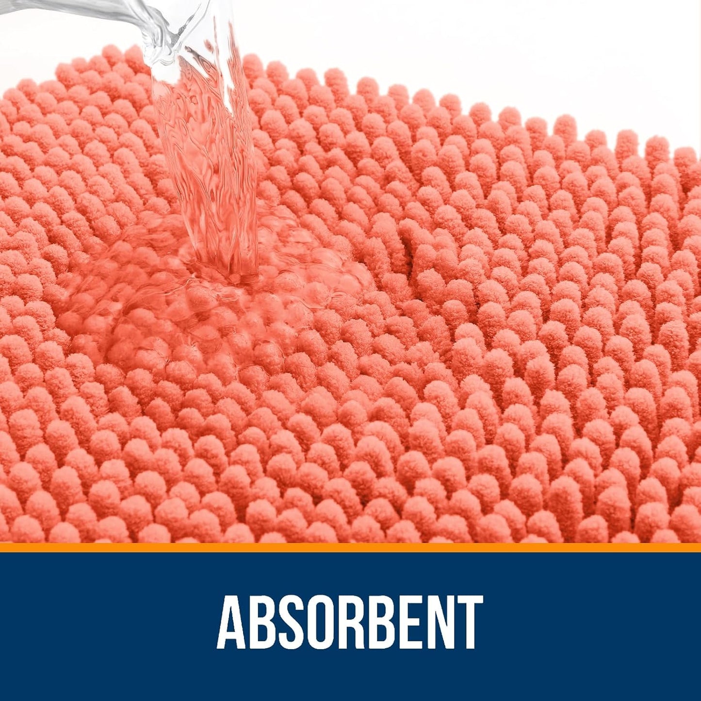 OLANLY Large Bath Rugs - Extra Soft Chenille, Quick Dry & Machine Washable | 40x32, Coral Color
