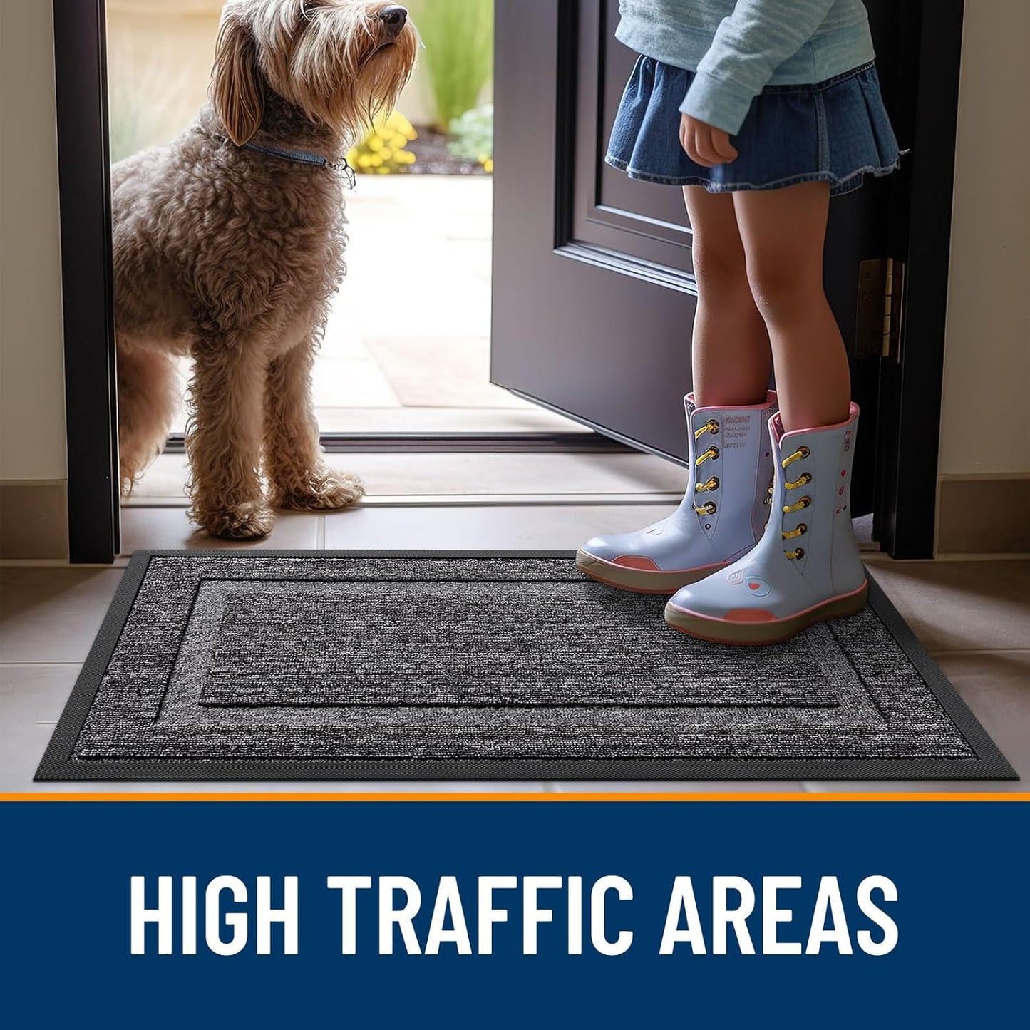 OLANLY Waterproof Front Door Mat - All-Season Indoor/Outdoor Doormat, Easy Clean, 33x21, Black & White