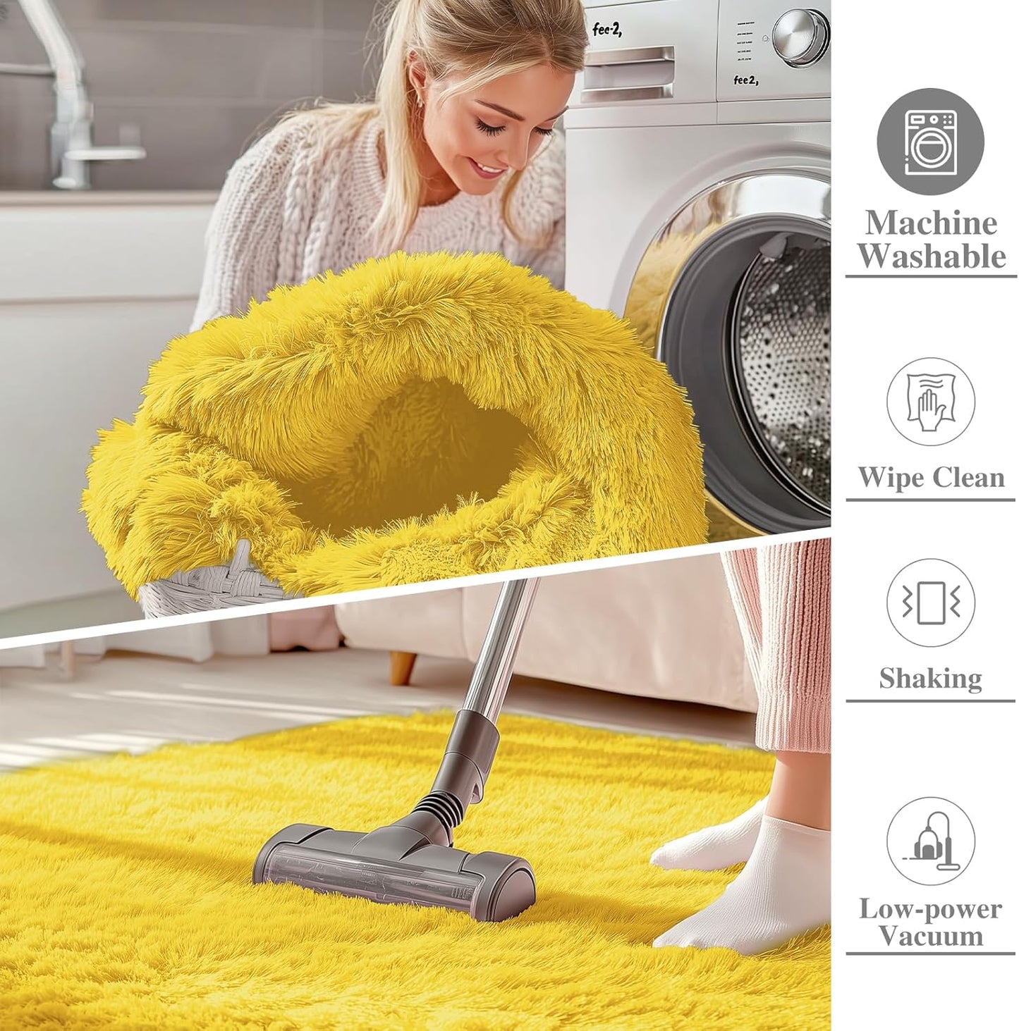 OLANLY Runner Rugs - Soft, Fluffy, Machine Washable | 2x6 ft Yellow Shaggy Carpet for Bedroom & Hallway