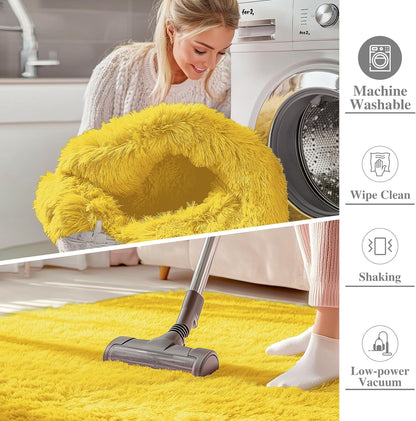 OLANLY Runner Rugs - Soft, Fluffy, Machine Washable | 2x6 ft Yellow Shaggy Carpet for Bedroom & Hallway