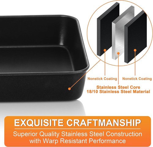 Herogo Non-Stick Deep Baking Pan Set - 2 Rectangular 8 X 10.5 Inch Bakeware for Cakes & Lasagna