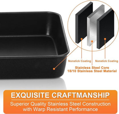 Herogo Non-Stick Deep Baking Pan Set - 2 Rectangular 8 X 10.5 Inch Bakeware for Cakes & Lasagna